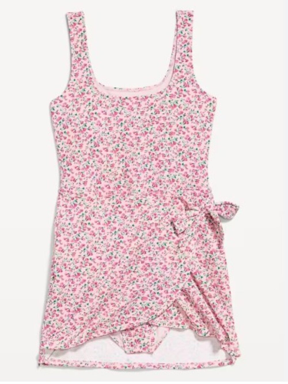 Old Navy Pique Side-Tie Swim Dress Pink Floral L - Picture 1 of 6